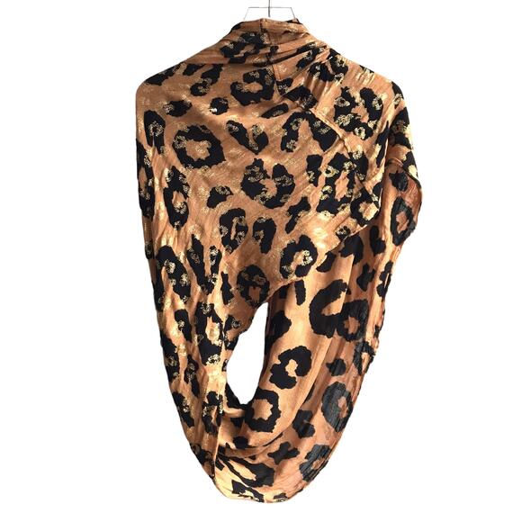 Charming Charlie Animal Print Gold Foil Infinity Loop Scarf Wrap Leopard Snood - Picture 2 of 14